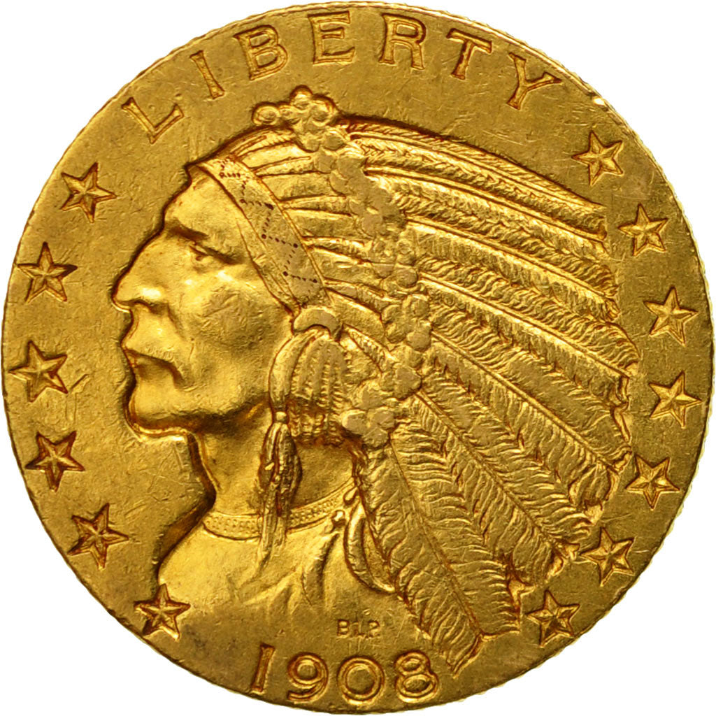 Coin, United States, Indian Head, $5, 1908, Philadelphia, AU(50-53), Gold,KM 129