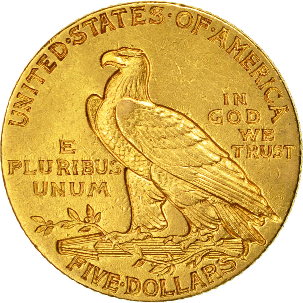 Coin, United States, Indian Head, $5, 1908, Philadelphia, AU(50-53), Gold,KM 129