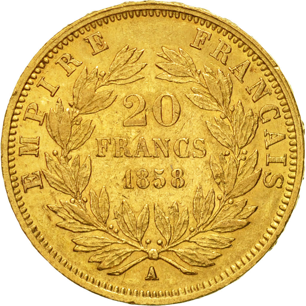 Coin, France, Napoleon III, 20 Francs, 1858, Paris, AU(50-53), Gold, KM 781.1