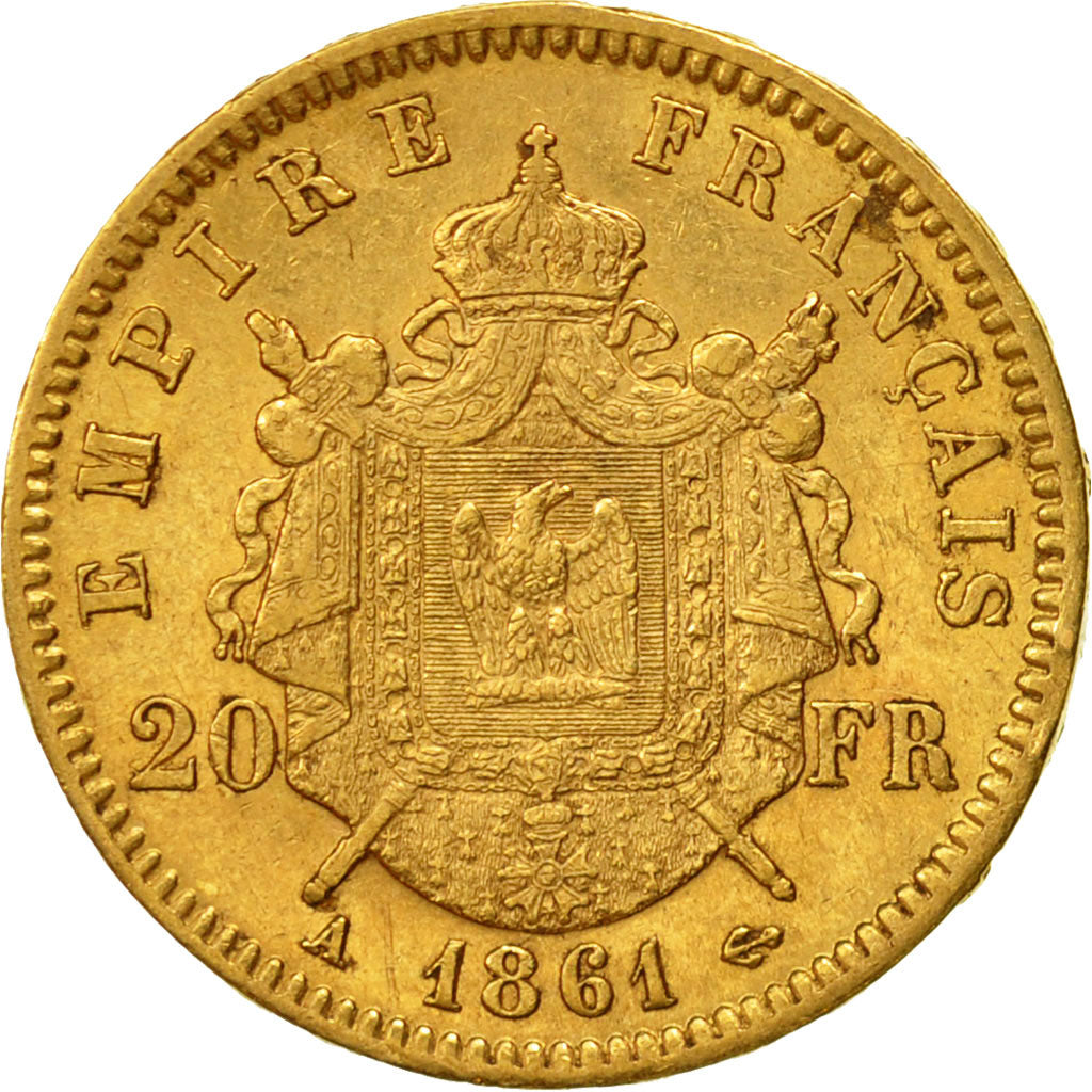 Coin, France, Napoleon III, 20 Francs, 1861, Paris, AU(50-53), Gold, KM 801.1