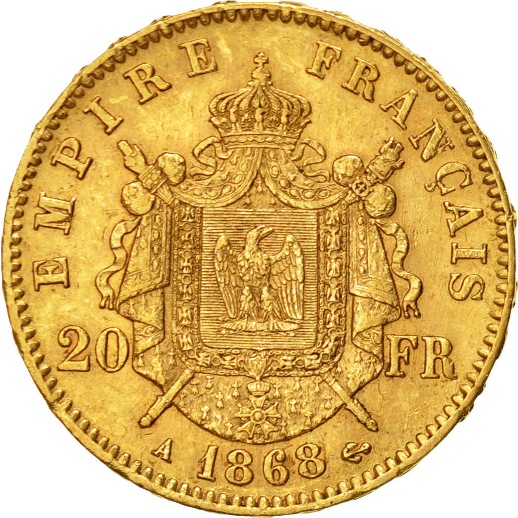 Moneta, Francia, Napoleon III,20 Francs, 1868, Paris, BB+, Oro, KM 801.1