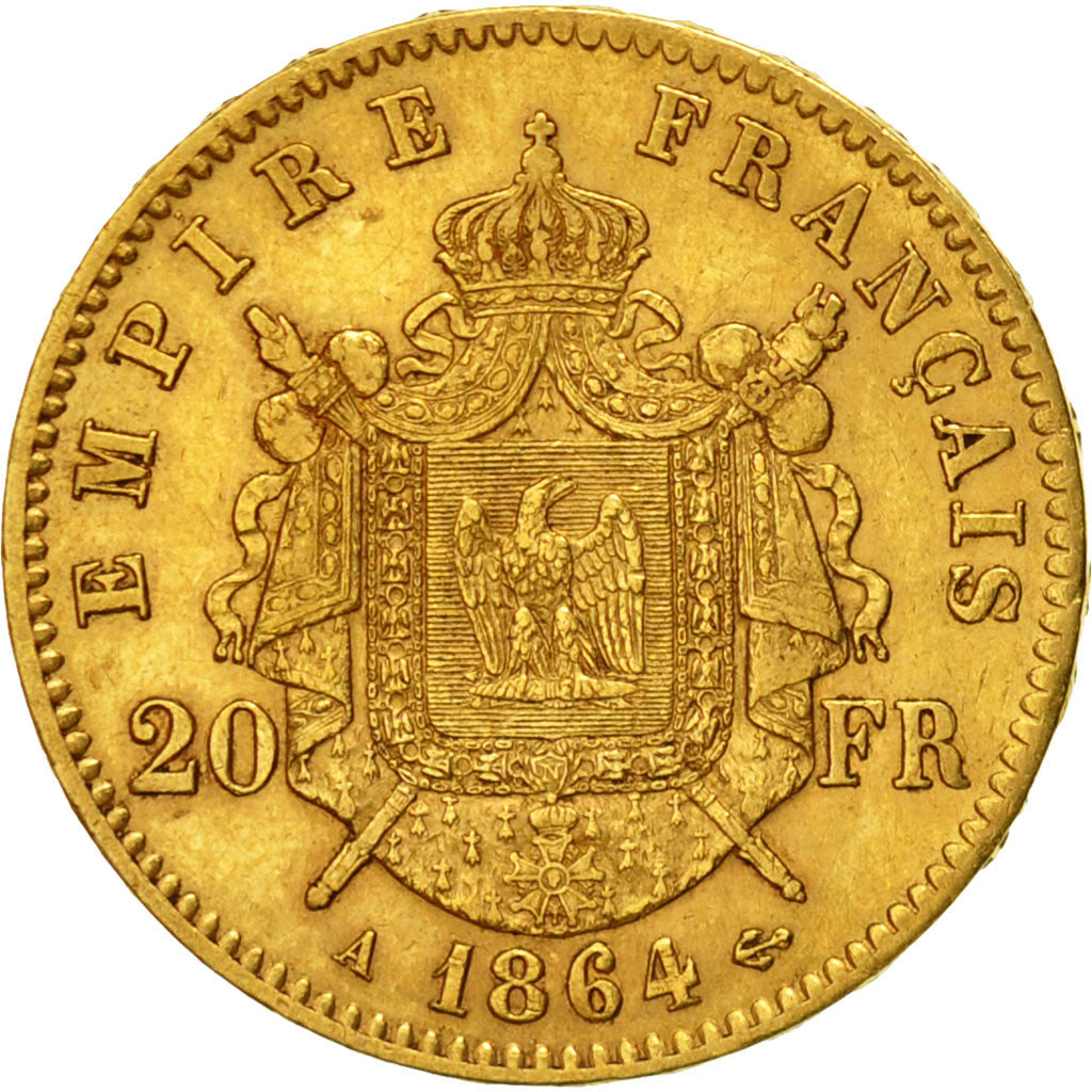Coin, France, Napoleon III, 20 Francs, 1864, Paris, AU(50-53), Gold, KM 801.1