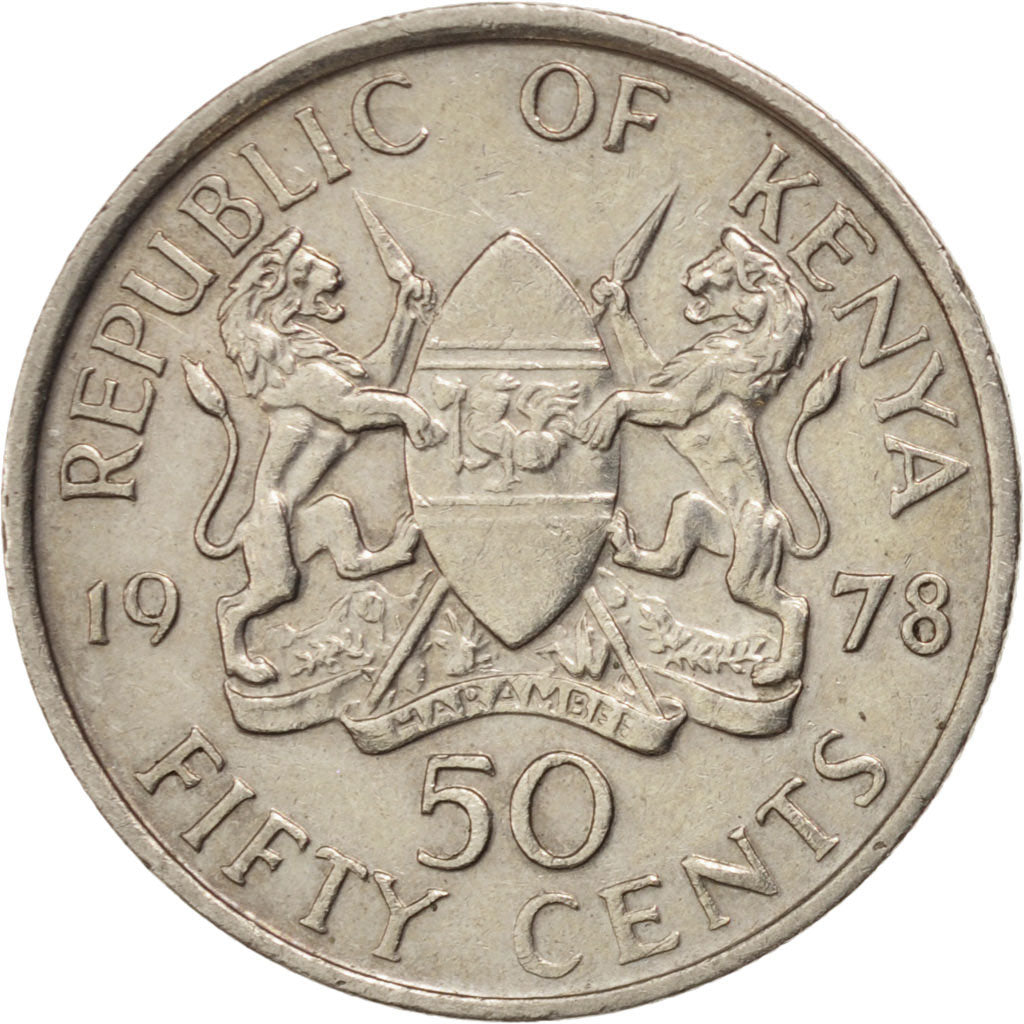 KENYA, 50 Cents, 1978, KM #13, AU(50-53), Copper-Nickel, 21, 3.88