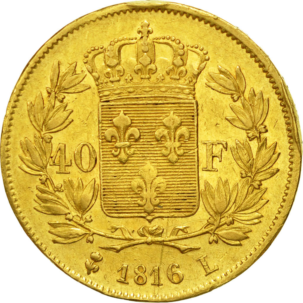 Moneta, Francia, Louis XVIII, 40 Francs, 1816, Bayonne, BB, Oro, KM 713.4