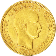 Moneda, Grecia, George I, 20 Drachmai, 1884, Paris, MBC, Oro, KM:56