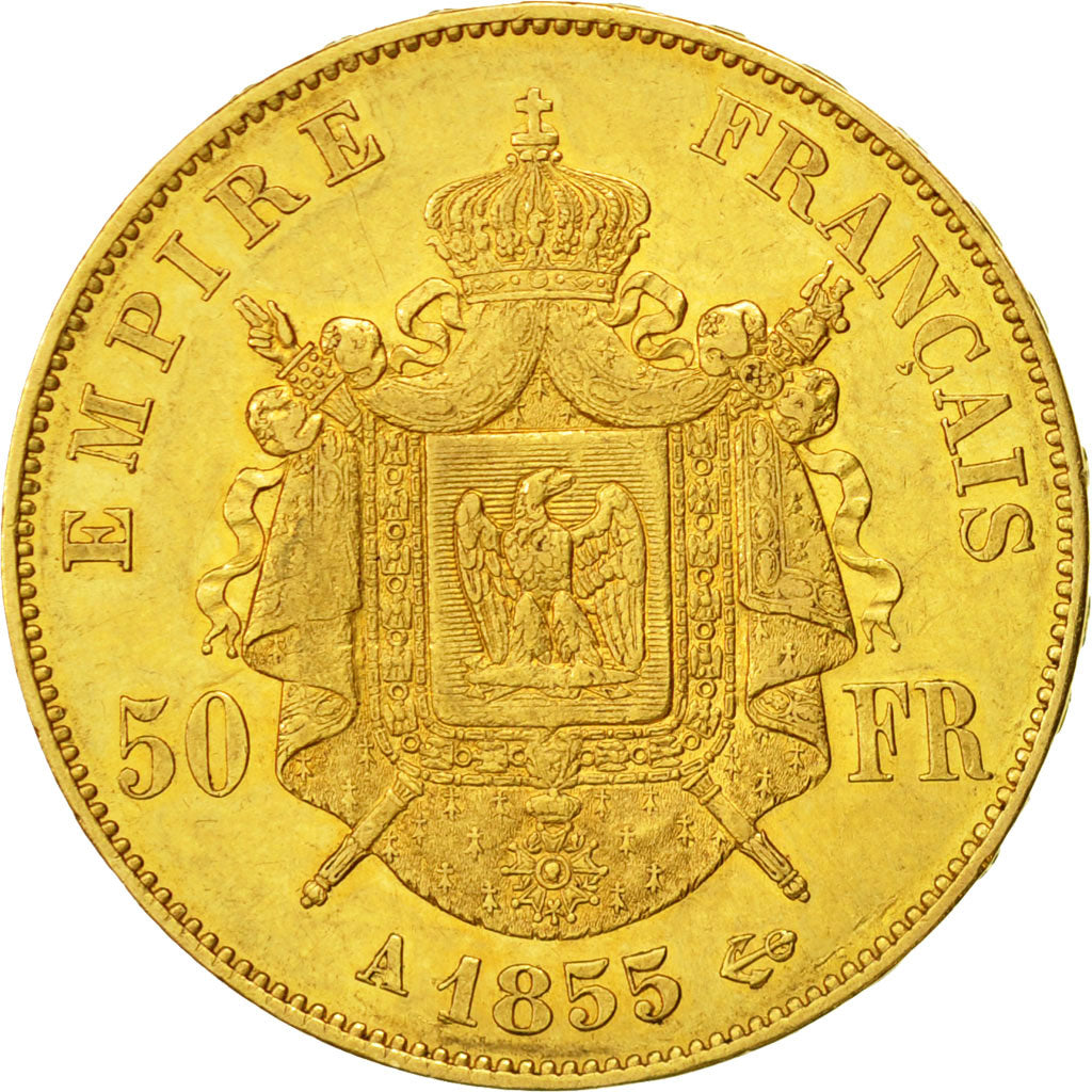 Coin, France, Napoleon III, 50 Francs, 1855, Paris, AU(50-53), Gold, KM 785.1
