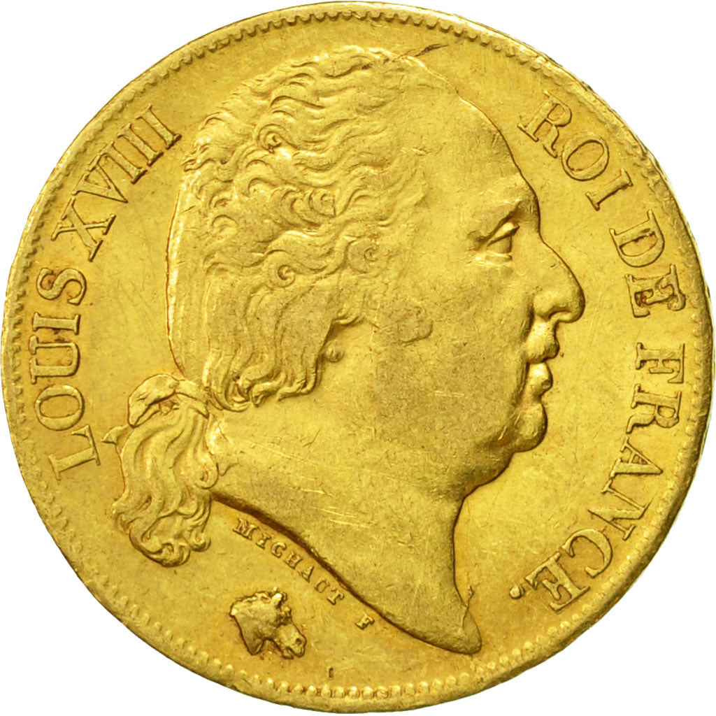 Moneta, Francia, Louis XVIII, 20 Francs, 1819, Paris, BB+, Oro, KM 712.1