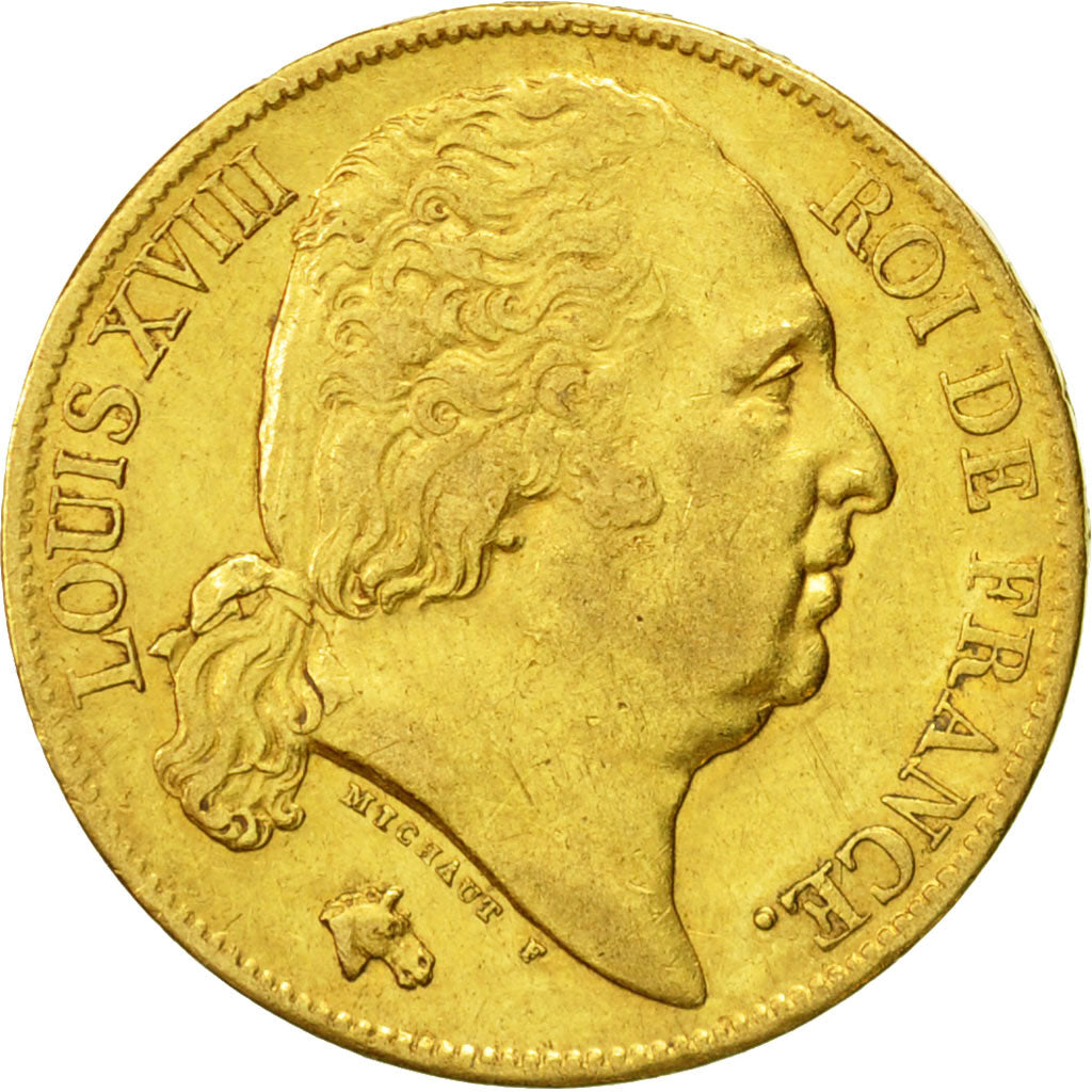 Coin, France, Louis XVIII, 20 Francs, 1818, Paris, EF(40-45), Gold, KM 712.1
