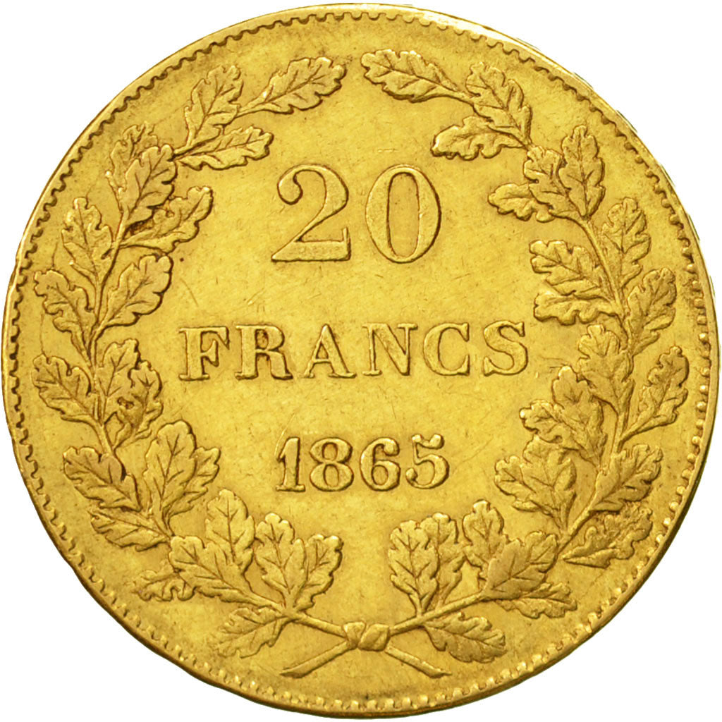 Coin, Belgium, Leopold I, 20 Francs, 20 Frank, 1865, AU(50-53), Gold, KM:23