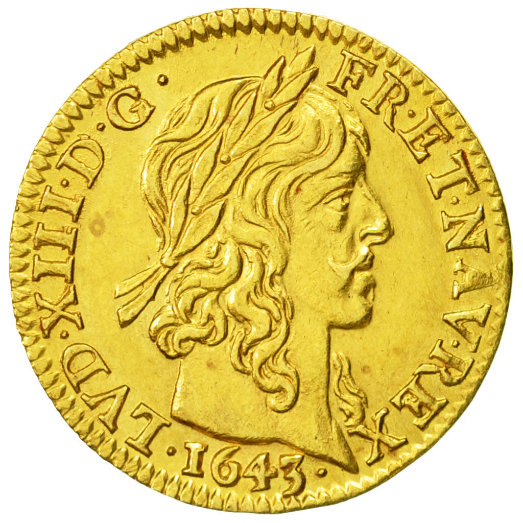 Coin, France, Louis XIII, 1/2 Louis d'or, 1643, Paris, AU(50-53), Gold, KM:125