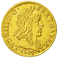 Coin, France, Louis XIII, 1/2 Louis d'or, 1643, Paris, AU(50-53), Gold, KM:125