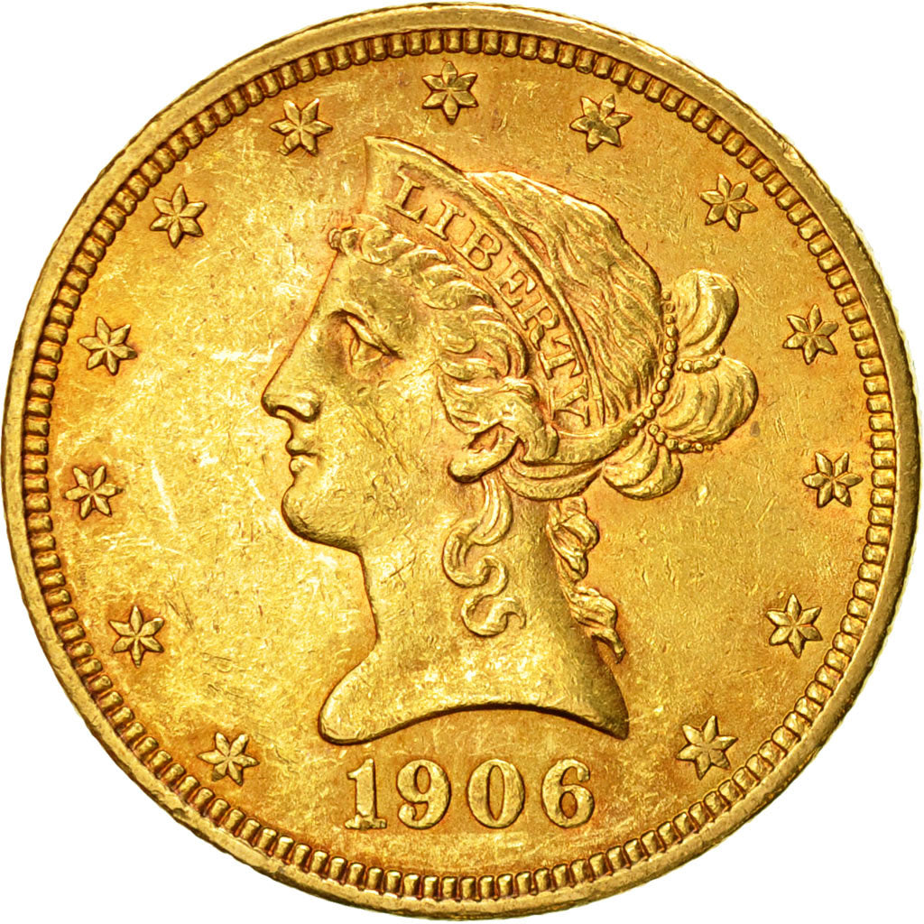 Moneda, Estados Unidos, Coronet Head, $10, 1906, Philadelphia, MBC+, Oro, KM 102