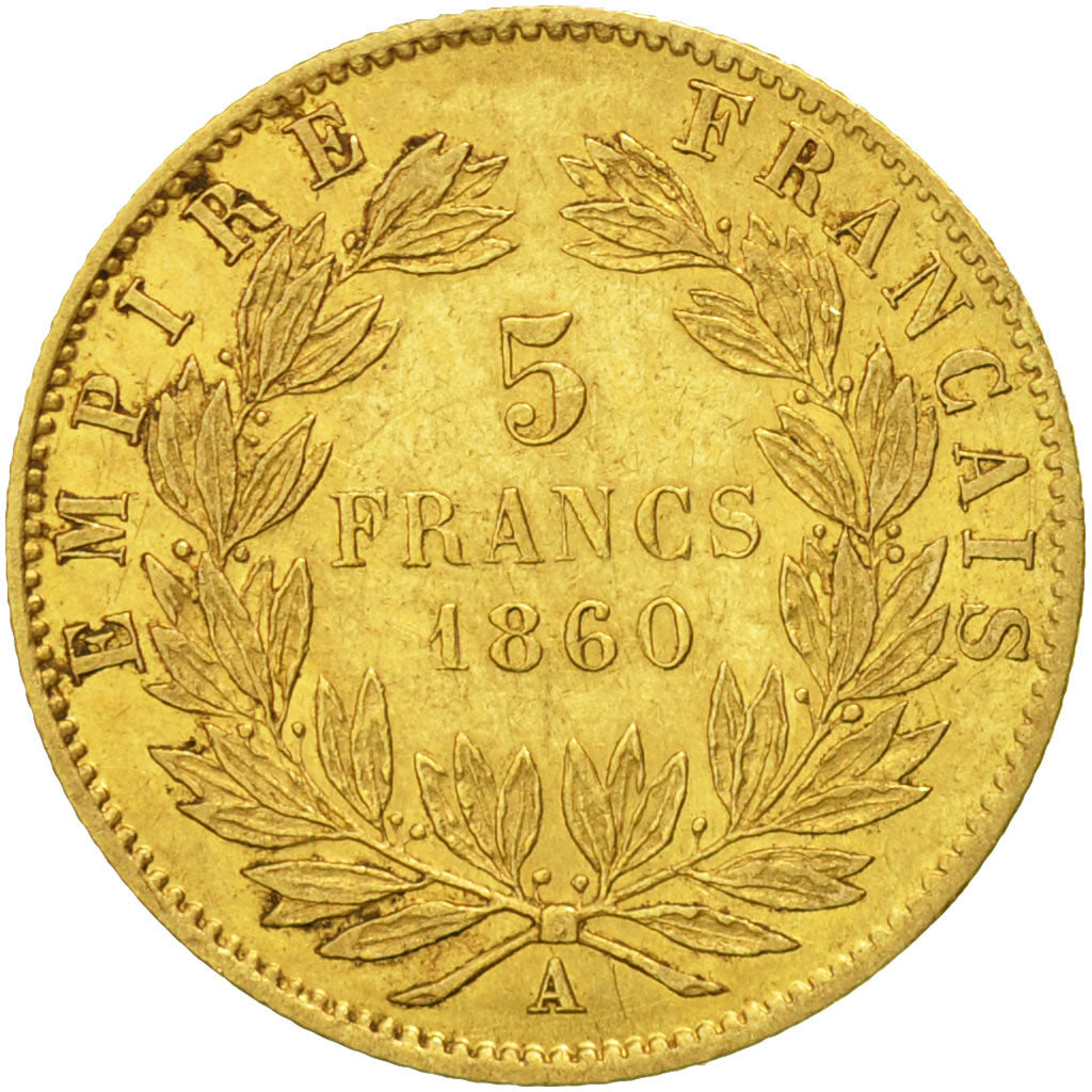 Coin, France, Napoleon III, 5 Francs, 1860, Paris, Gold, VF(30-35), KM 787.1