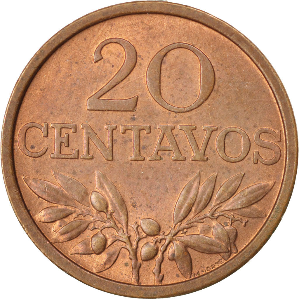 PORTUGAL, 20 Centavos, 1970, KM #595, MS(63), Bronze, 16, 1.80