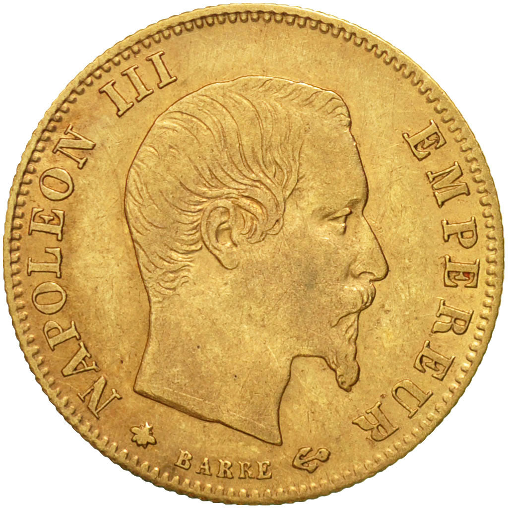 Munten, Frankrijk, Napoleon III, 5 Francs, 1860, Strasbourg, ZF, Goud, KM 787.2