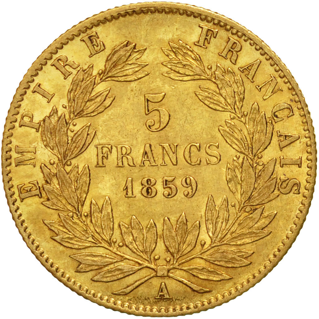 Coin, France, Napoleon III, 5 Francs, 1859, Paris, EF(40-45), Gold, KM 787.1