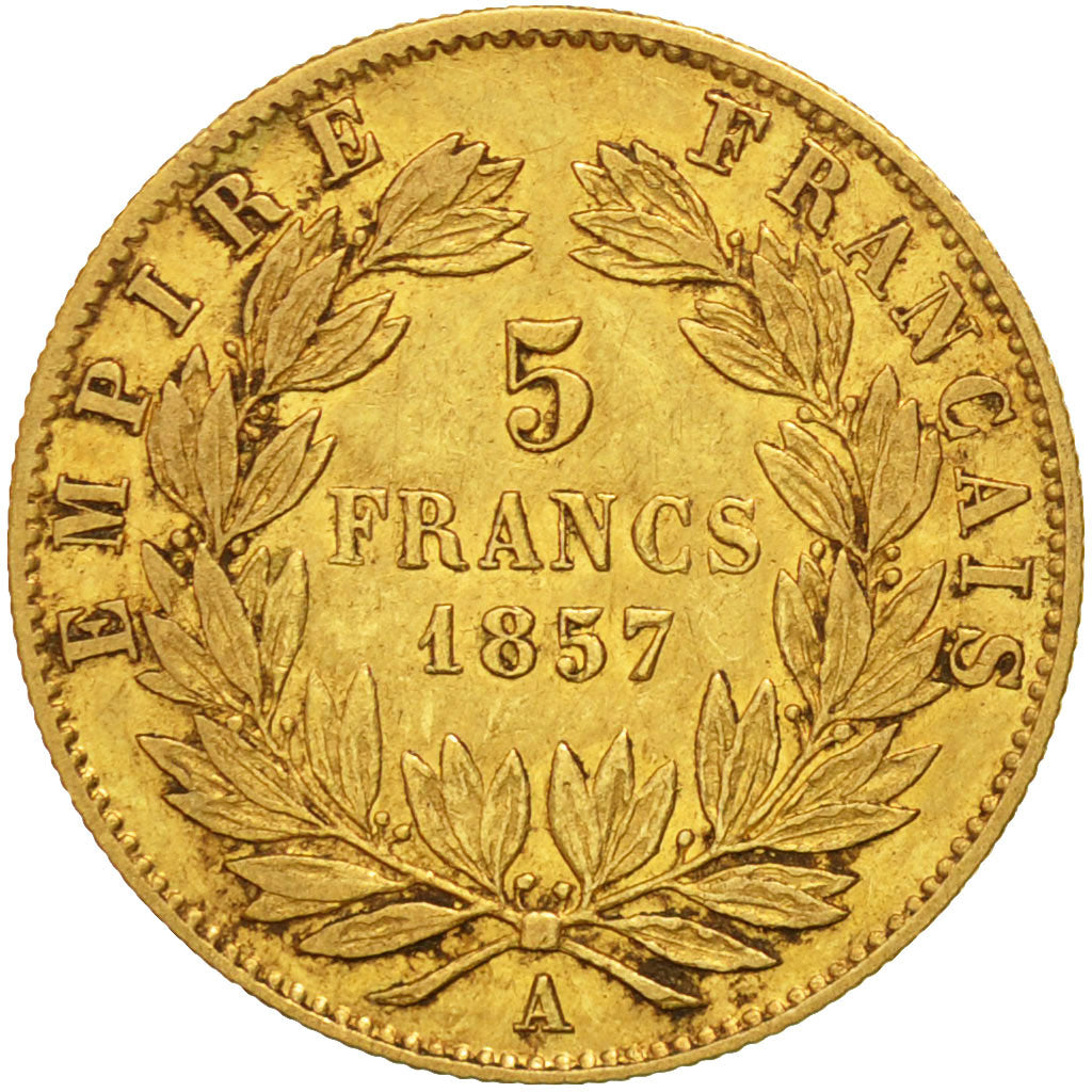 Munten, Frankrijk, Napoleon III, 5 Francs, 1857, Paris, FR+, Goud, KM 787.1