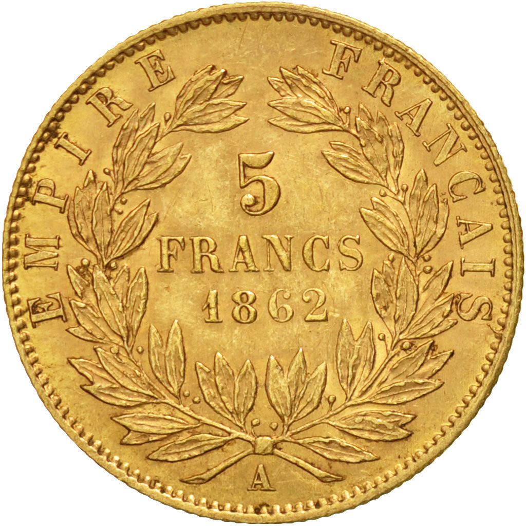 Moneta, Francia, Napoleon III, 5 Francs, 1862, Paris, BB, Oro, KM 803.1