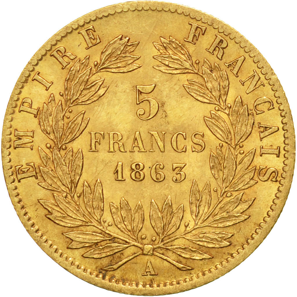 Münze, Frankreich, Napoleon III, 5 Francs, 1863, Paris, SS+, Gold, KM 803.1