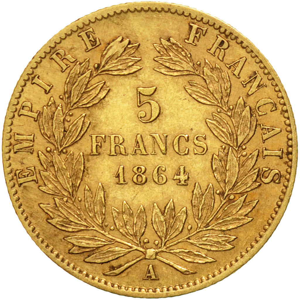 Coin, France, Napoleon III, 5 Francs, 1864, Paris, EF(40-45), Gold, KM 803.1
