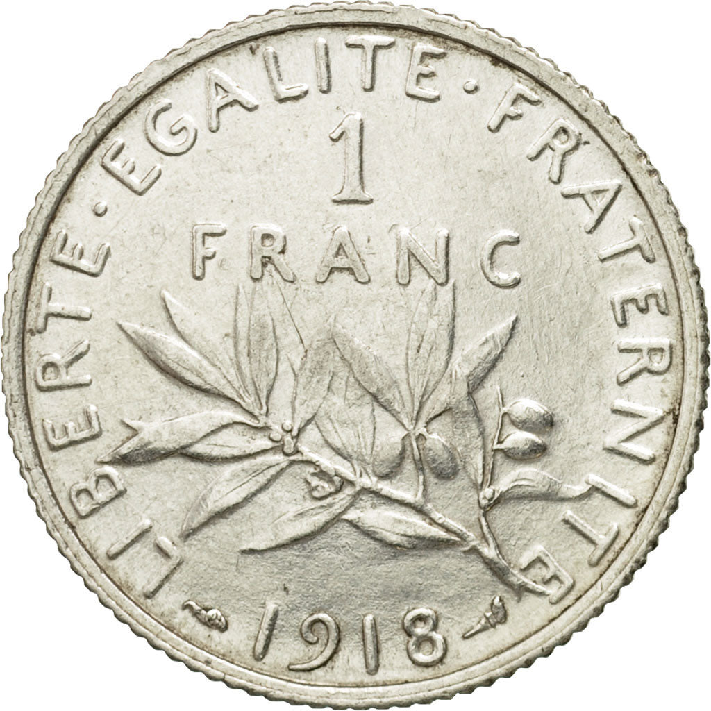 Coin, France, Semeuse, Franc, 1918, Paris, AU(55-58), Silver, KM:844.1