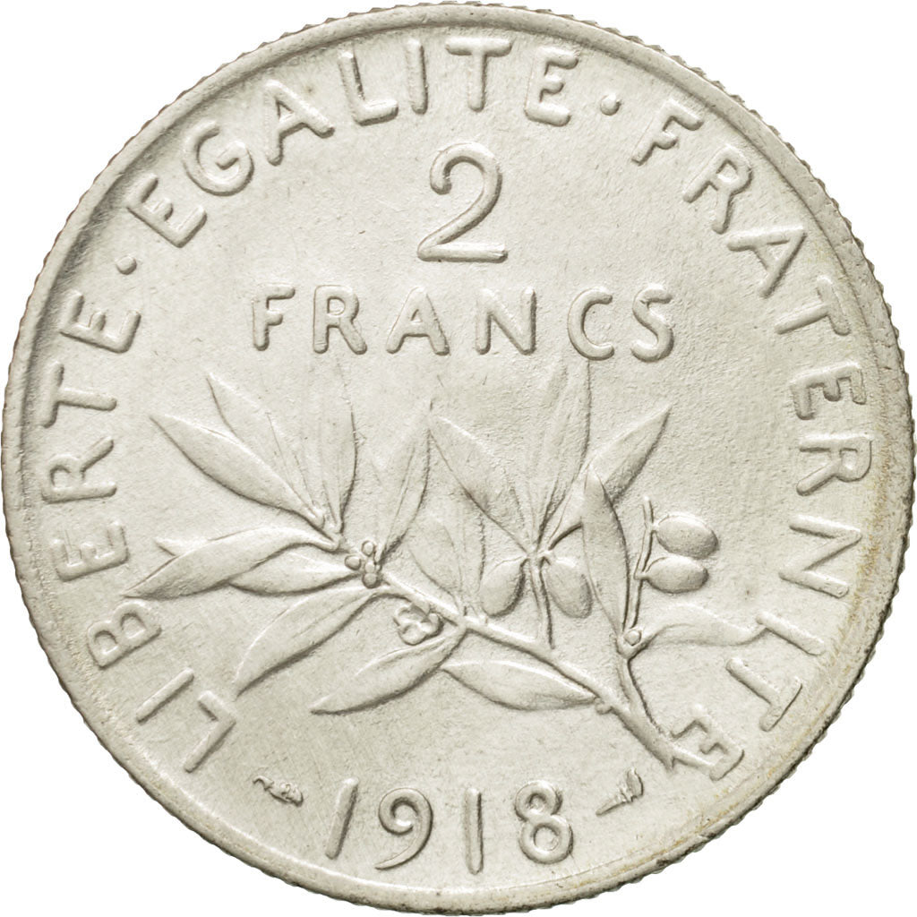 Coin, France, Semeuse, 2 Francs, 1918, Paris, AU(55-58), Silver, KM:845.1