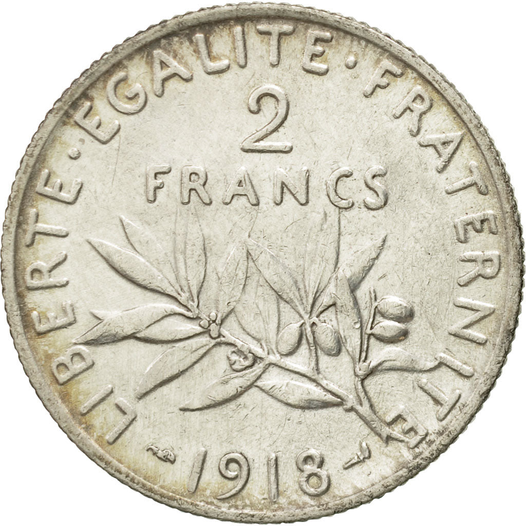 Coin, France, Semeuse, 2 Francs, 1918, Paris, AU(55-58), Silver, KM:845.1
