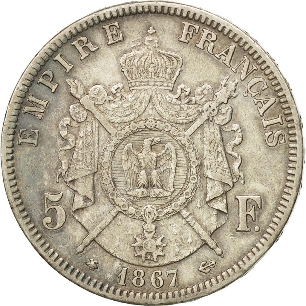 Coin, France, Napoleon III, 5 Francs, 1867, Paris, EF(40-45), Silver, KM 799.1