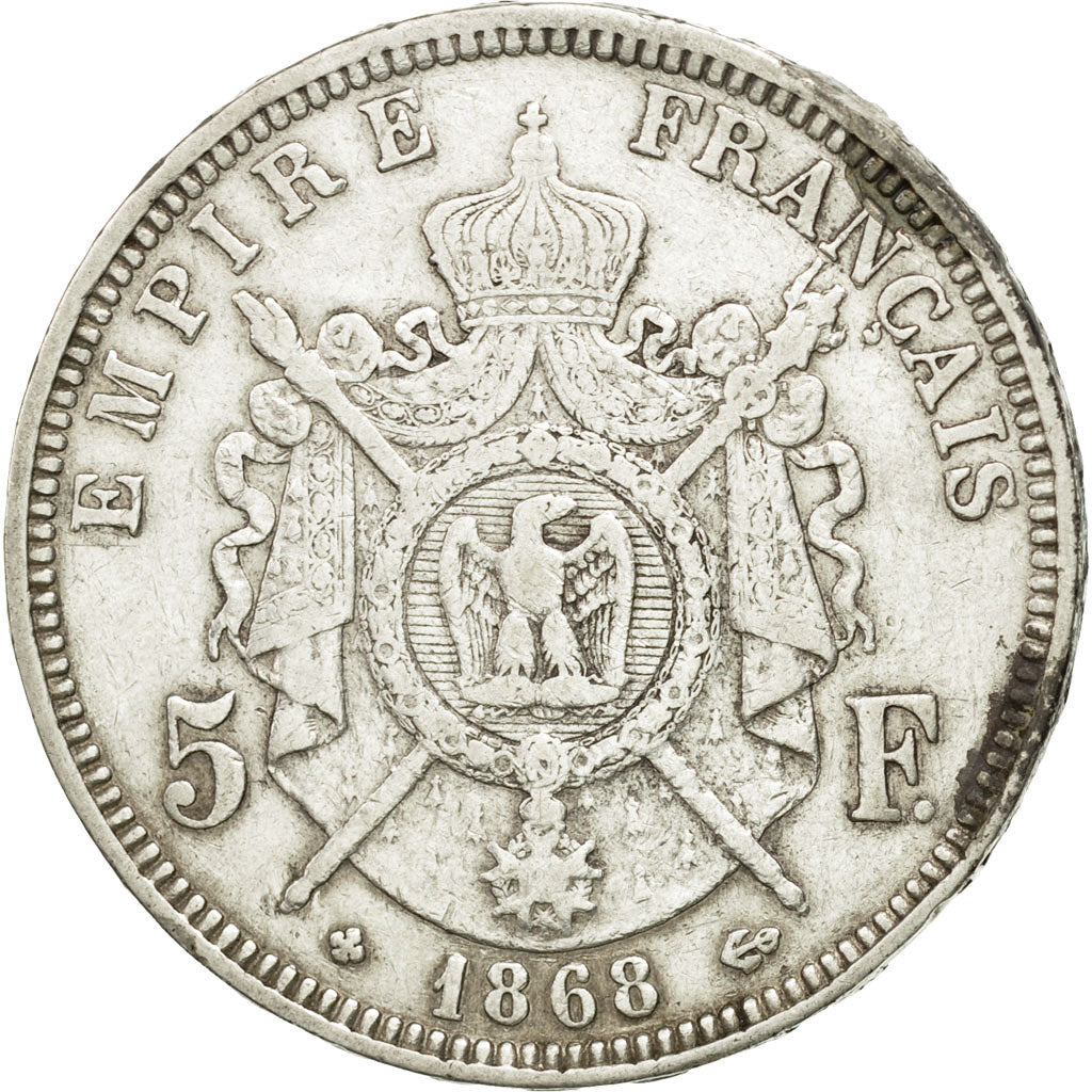 Monnaie,France,Napoléon III,5 Francs,1868,Strasbourg,TB+,Argent,KM 799.2,Gad 739