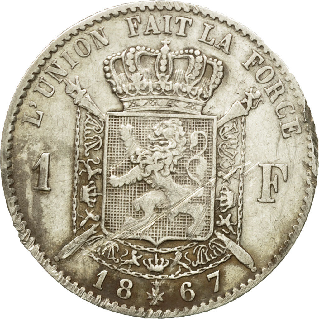 Coin, Belgium, Leopold II, Franc, 1867, VF(30-35), Silver, KM:28.1