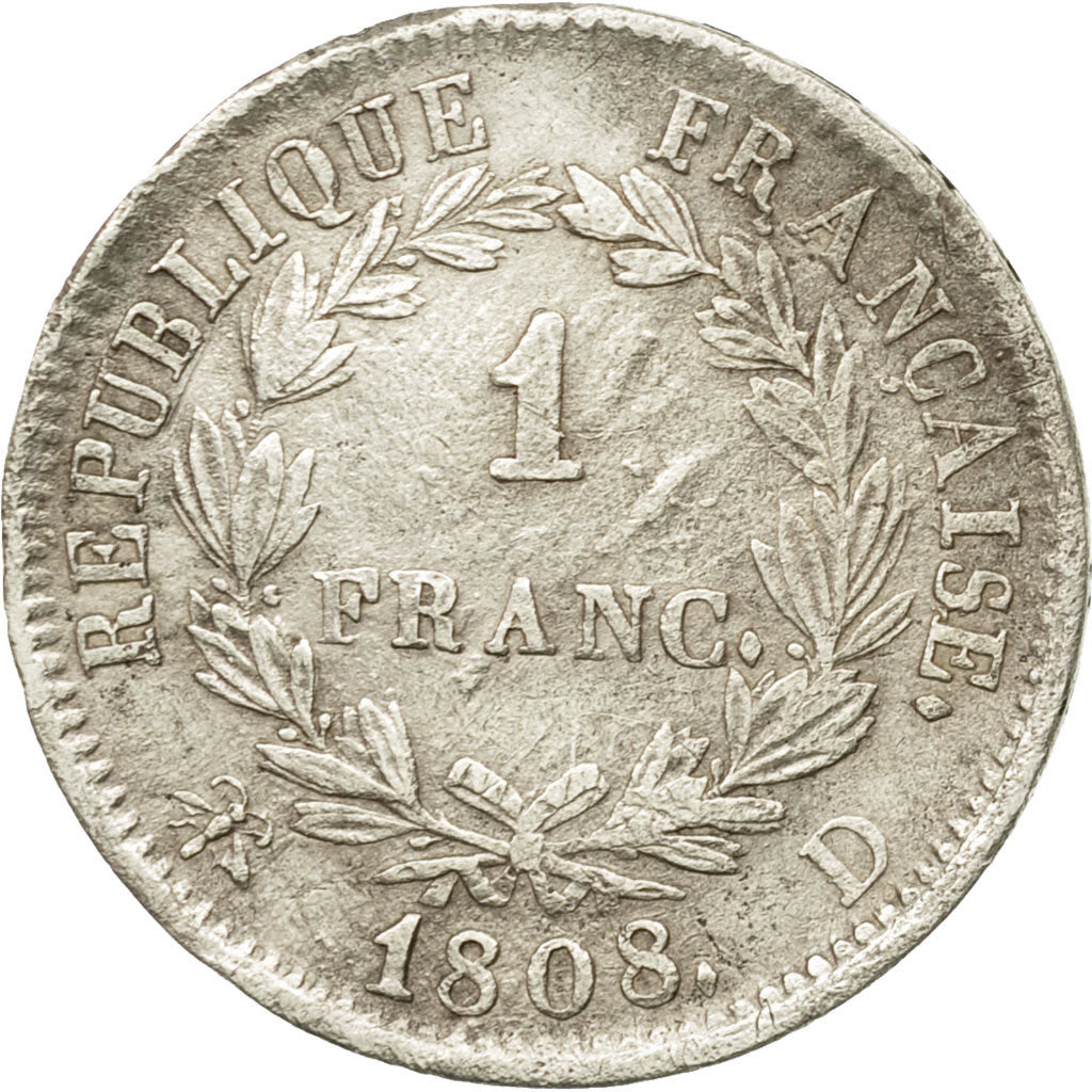 Monnaie, France, Napoléon I, Franc, 1808, Lyon, TB+,Argent,KM 682.4, Gadoury:447