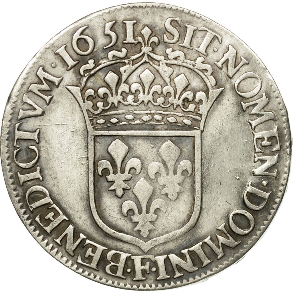 Coin, France, Louis XIV,1/2 Écu à la mèche longue,1651,Angers,EF(40-45),KM 164.7