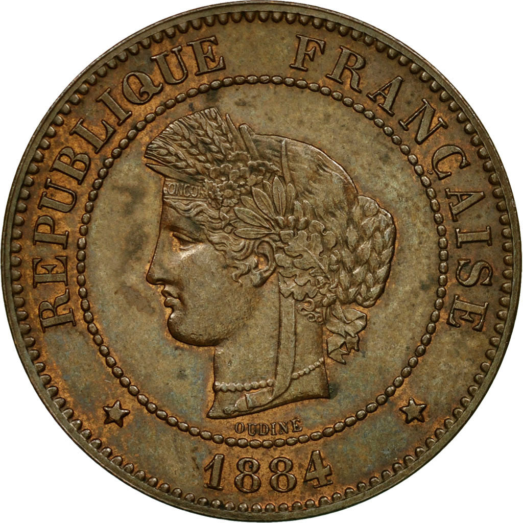Coin, France, Cérès, 5 Centimes, 1884, Paris, MS(60-62), Bronze, KM:821.1