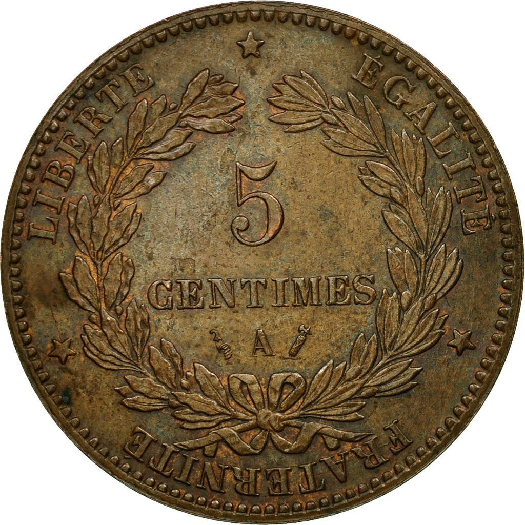 Coin, France, Cérès, 5 Centimes, 1884, Paris, MS(60-62), Bronze, KM:821.1