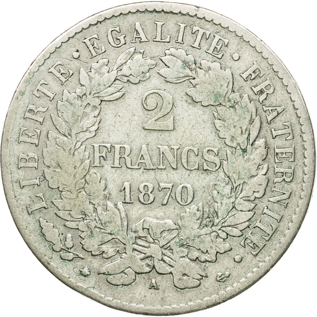 Coin, France, Cérès, 2 Francs, 1870, Paris, VF(30-35), Silver, KM:817.1