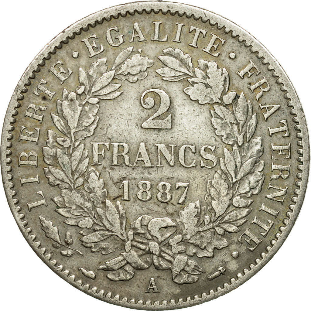 Coin, France, Cérès, 2 Francs, 1887, Paris, EF(40-45), Silver, KM:817.1