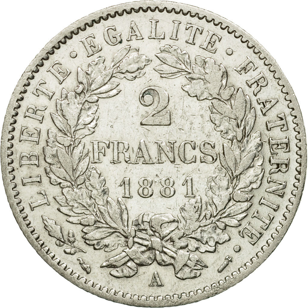 Coin, France, Cérès, 2 Francs, 1881, Paris, EF(40-45), Silver, KM:817.1