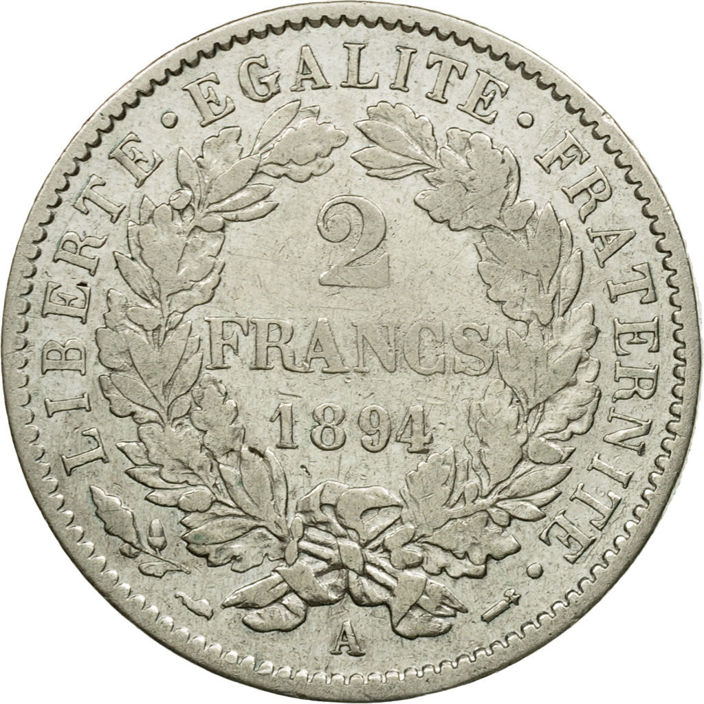 Moneda, Francia, Cérès, 2 Francs, 1894, Paris, BC+, Plata, KM:817.1