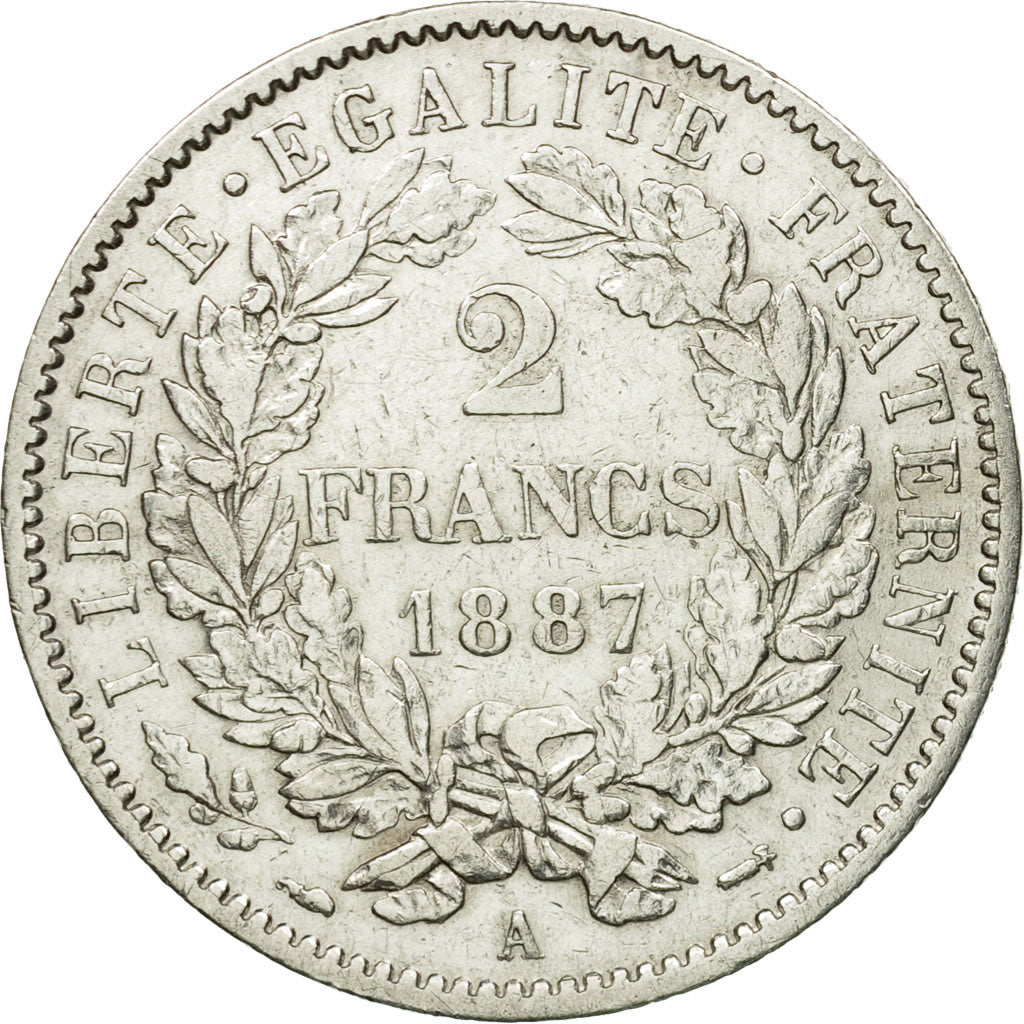 Munten, Frankrijk, Cérès, 2 Francs, 1887, Paris, ZF, Zilver, KM:817.1
