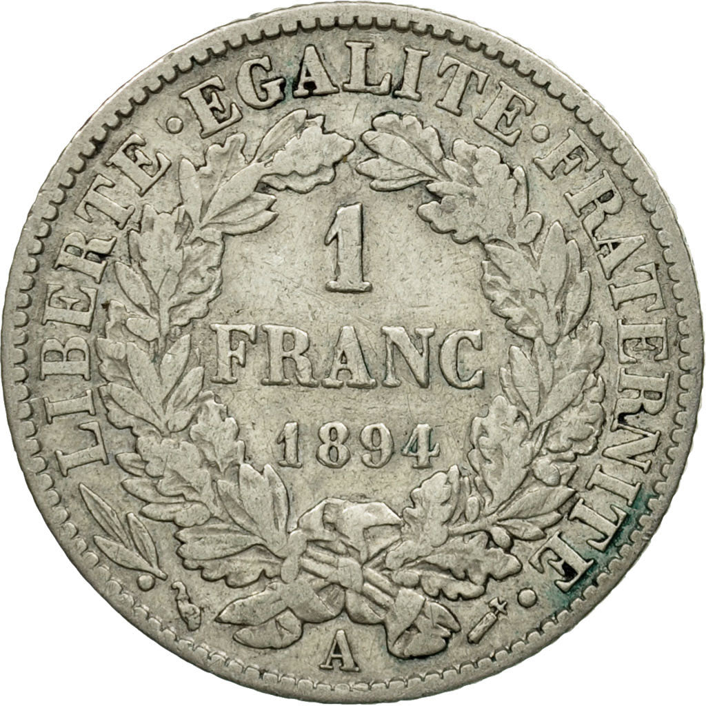 Coin, France, Cérès, Franc, 1894, Paris, VF(30-35), Silver, KM:822.1