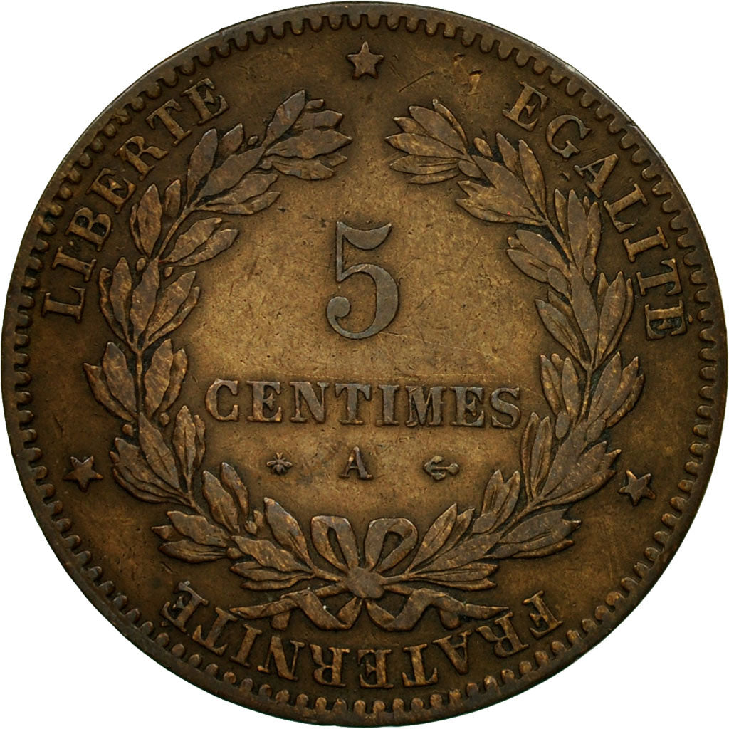 Monnaie, France, Cérès, 5 Centimes, 1878, Paris,TTB,Bronze,Gadoury:157a,KM 821.1
