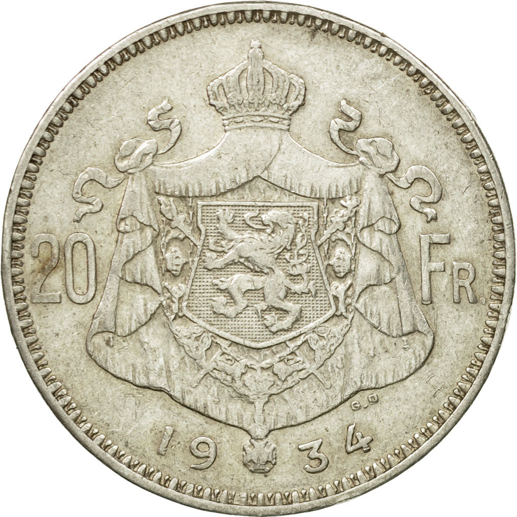 Coin, Belgium, 20 Francs, 20 Frank, AU(55-58), Silver, KM:104.1