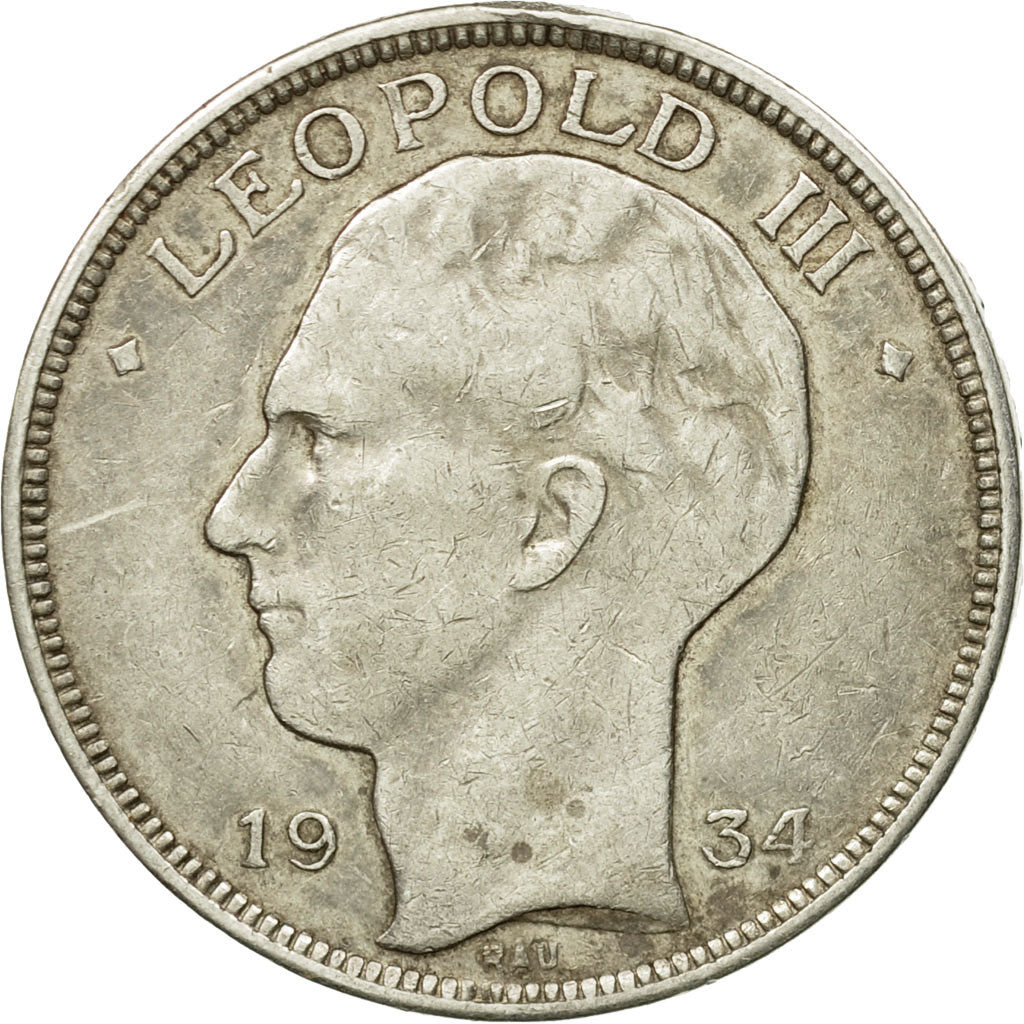Coin, Belgium, 20 Francs, 20 Frank, 1934, AU(50-53), Silver, KM:105