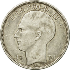 Coin, Belgium, 20 Francs, 20 Frank, 1934, AU(50-53), Silver, KM:105