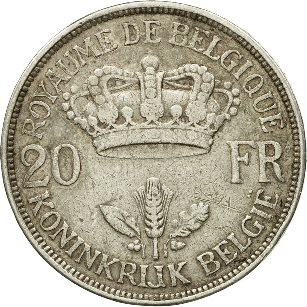 Coin, Belgium, 20 Francs, 20 Frank, 1934, AU(50-53), Silver, KM:105