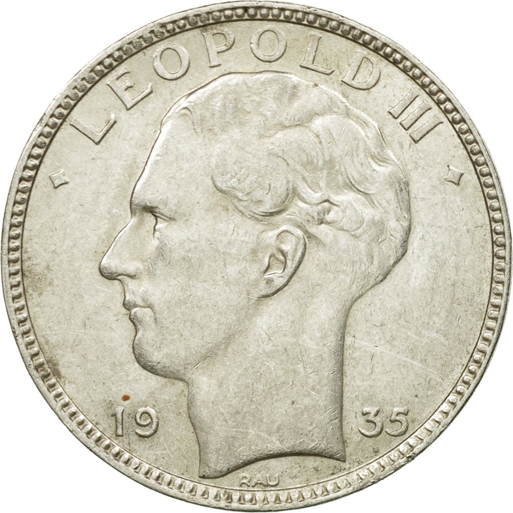 Coin, Belgium, 20 Francs, 20 Frank, 1935, AU(55-58), Silver, KM:105