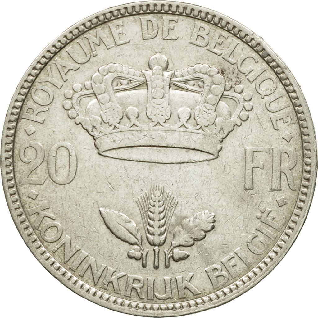 Coin, Belgium, 20 Francs, 20 Frank, 1935, AU(50-53), Silver, KM:105