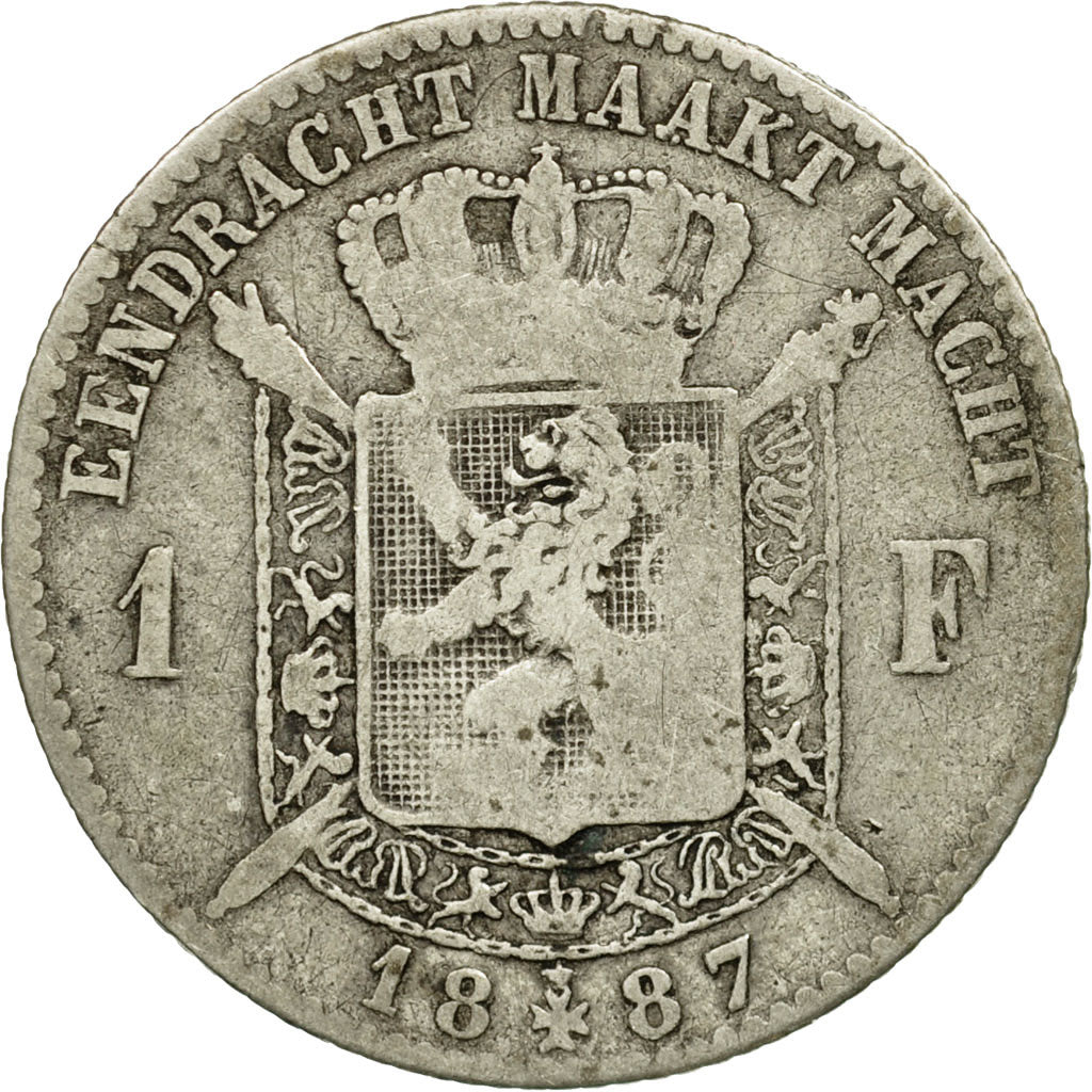 Coin, Belgium, Leopold II, Franc, 1887, VF(20-25), Silver, KM:29.1