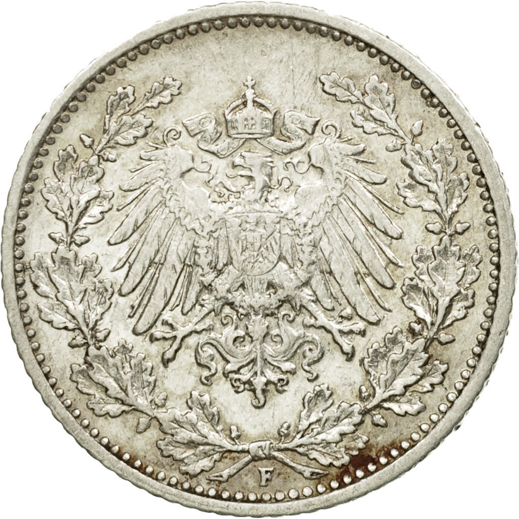 Coin, GERMANY - EMPIRE, 1/2 Mark, 1915, Stuttgart, EF(40-45), Silver, KM:17