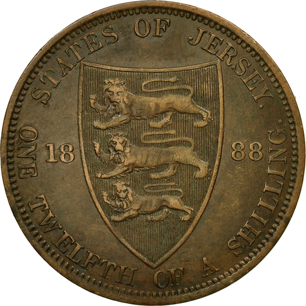 Coin, Jersey, Victoria, 1/12 Shilling, 1888, AU(50-53), Bronze, KM:8